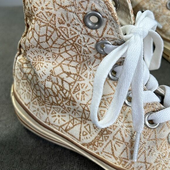 Converse High Tops Unique Cream and Glittery Gold W6 - Picture 5 of 9